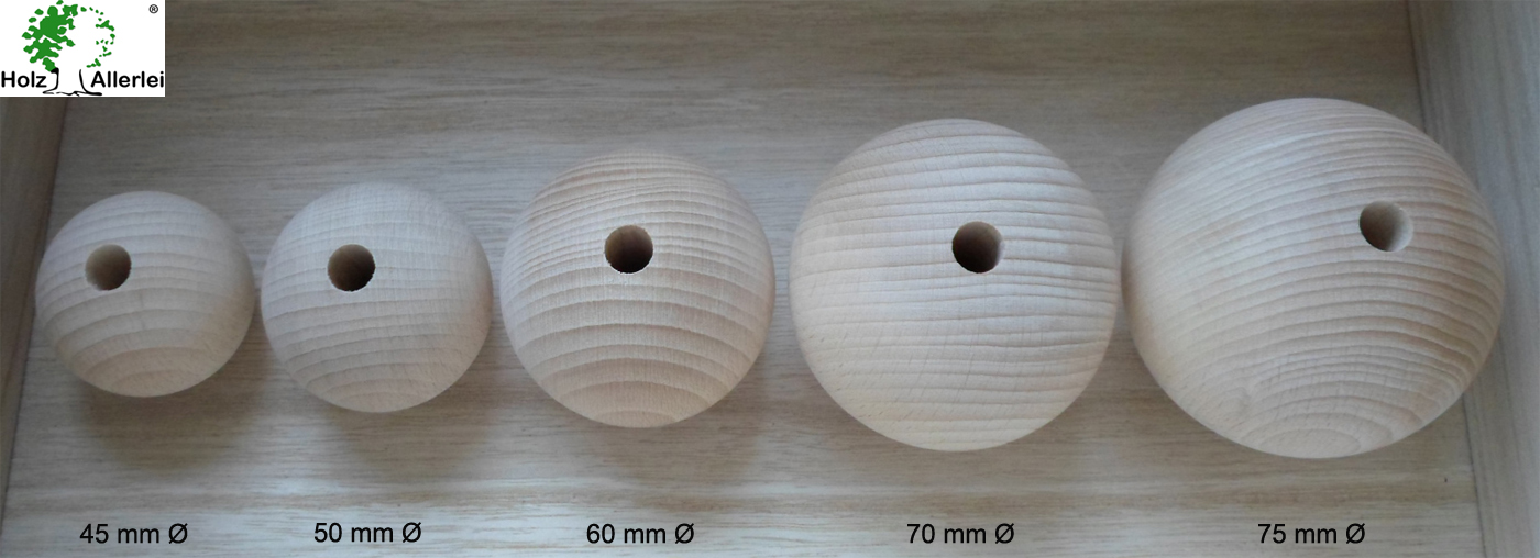 Holzkugel 60 mm Ø mit 10 mm Bohrung, Buche