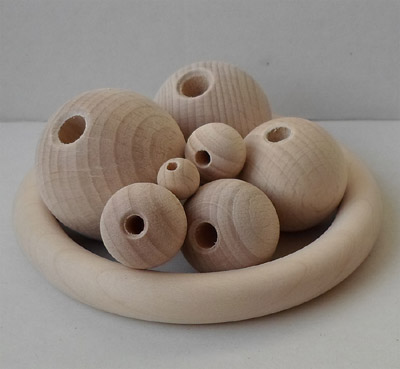 Holzkugeln 15 mm Ø mit Halbbohrung, Buche