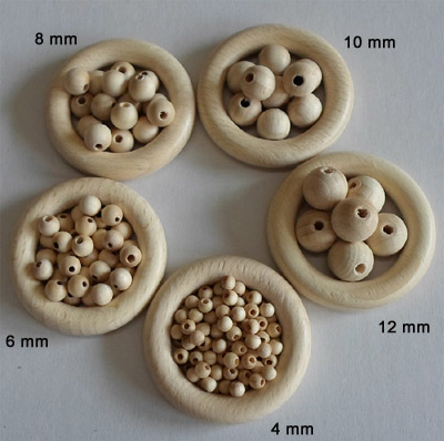 Holzkugeln 10 mm Ø, mit Bohrung, Buche